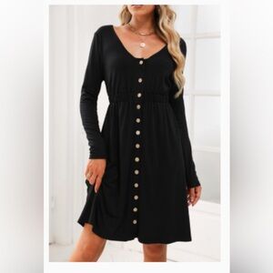 CUPSHE black dress with buttons and long sleeves NWT